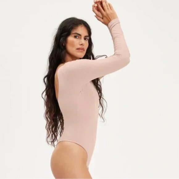 Girlfriend Collective Ava Bateau Ribbed Bodysuit Long Sleeve | Petal Pink | SZ L - Picture 2 of 13
